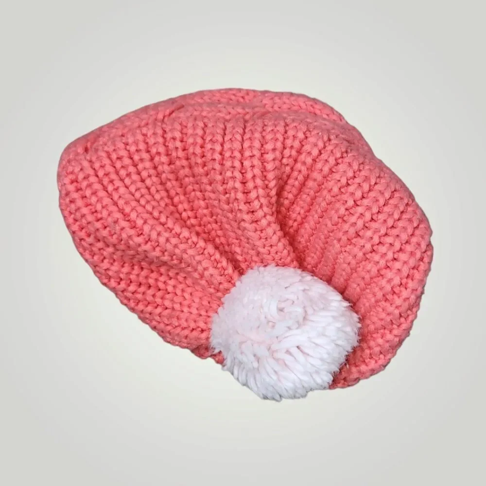 Gymboree Girl Knit Winter Cap/Hat Peach Coral Color With Top Round